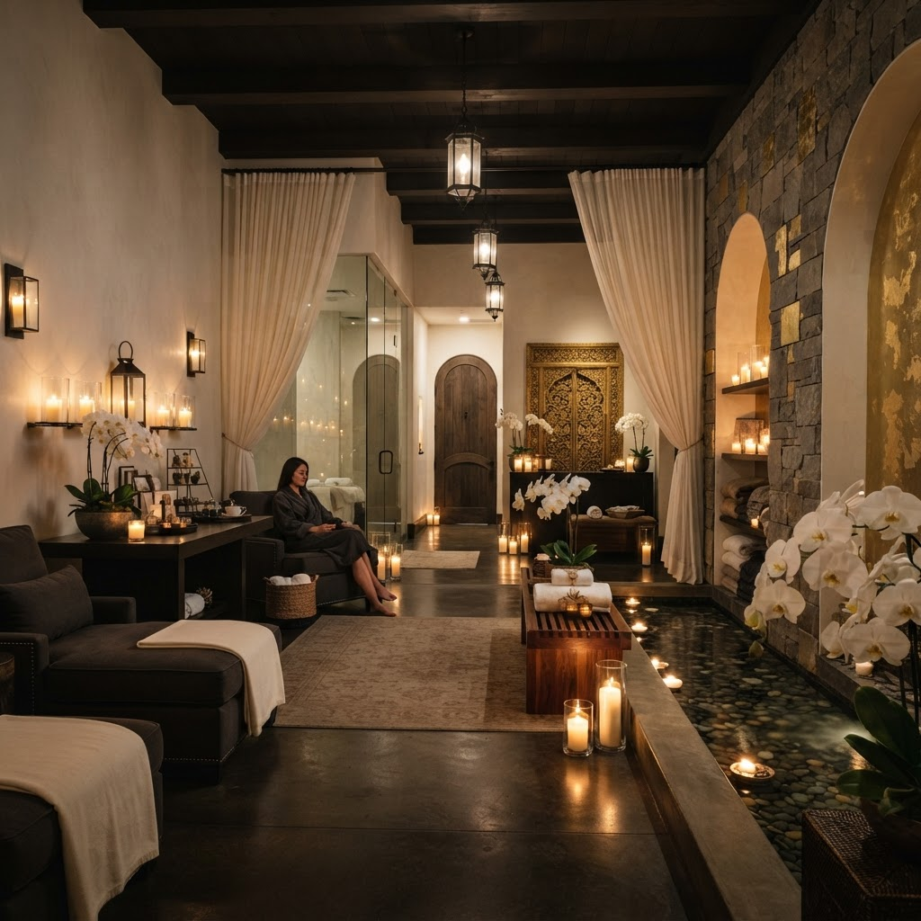 Atmospheric candlelit spa interior