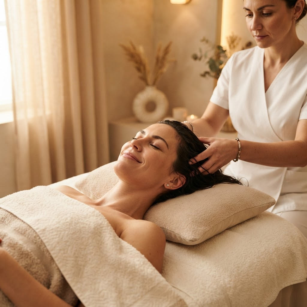 Guest enjoying a soothing head massage
