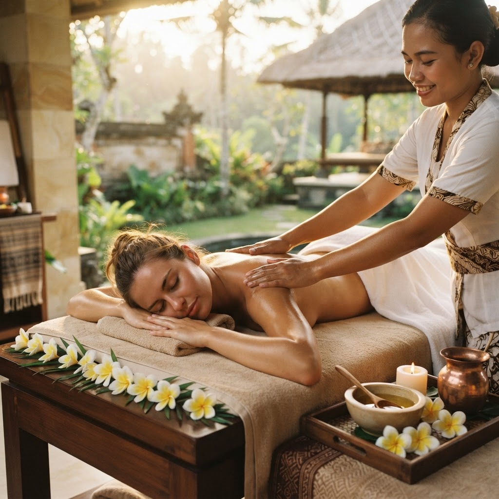 Balinese massage with frangipani flowers